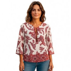 Plus Size, Cato Red and White Patterned Blouse, 3X